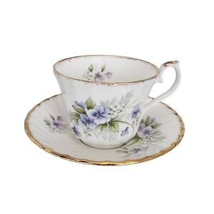 Vintage Birks Ribbed Fine Bone China Wild Flowers Teacup & Saucer Set